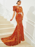 Orange Sequin Prom Dress