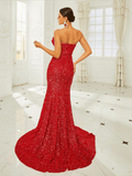 Red Sequin Prom Dress