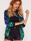 Green Women's Sequin Bomber Jacket