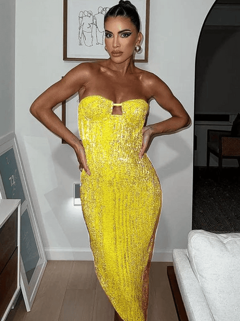 Yellow Sequin Dress Bustier