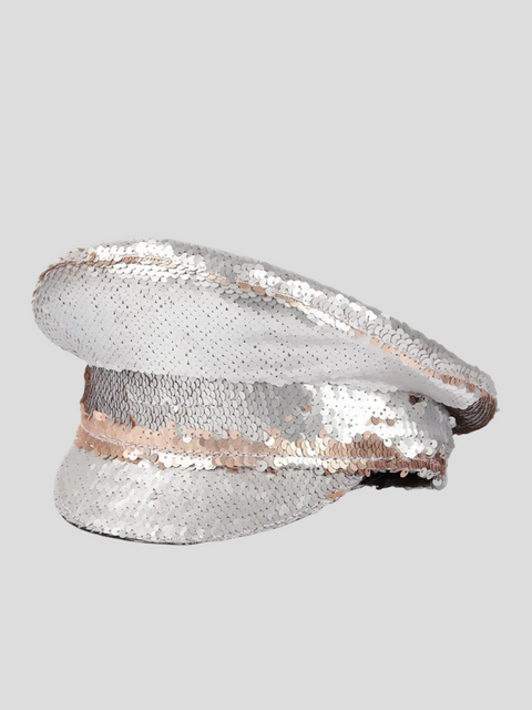 Sequin Captain Hat Women Silver