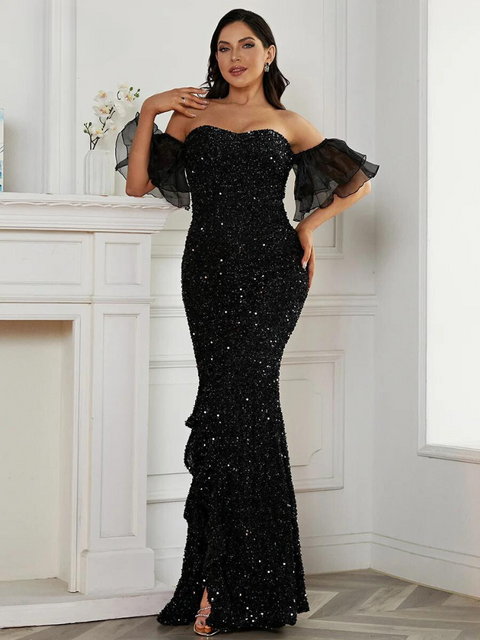 Sequined Black Dress