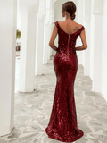 Burgundy Sequin Prom Dress