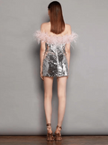 Short Silver Feather Sequin Dress