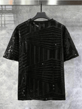 Black Men's Stripe Sequin Shirt