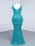 Plus Size Blue Sequin V Neck Strapless Dress