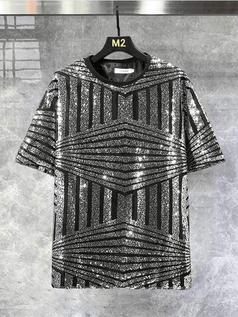 Silver Men's Stripe Sequin Shirt