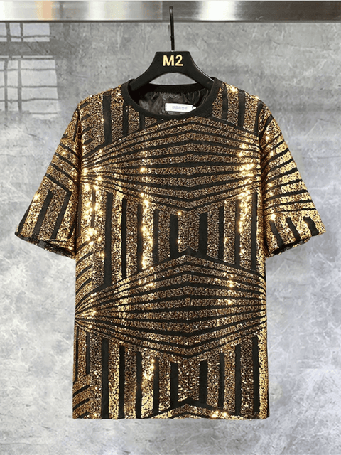 Gold Men's Stripe Sequin Shirt