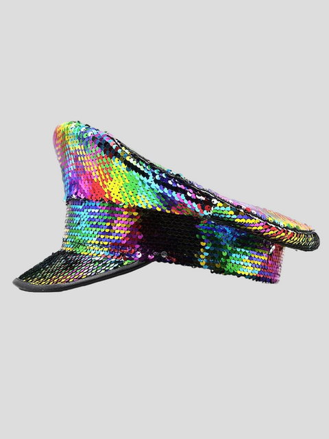 Rainbow Sequin Captain Hat