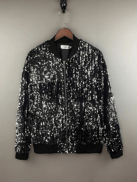 Mens Silver Sequin Bomber Jacket