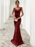 Burgundy Sequin Prom Dress