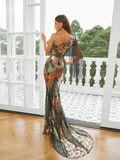 Green Gold Glitter Dress One Shoulder