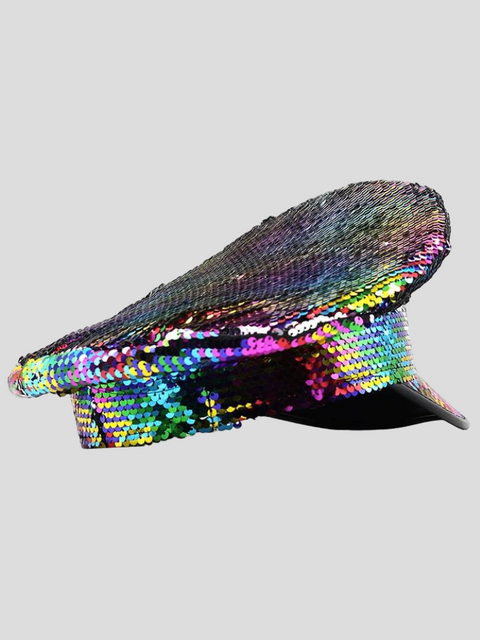 Rainbow Sequin Captain Hat