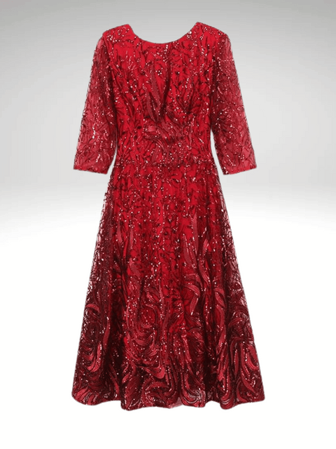 Long Sleeve Red Sequin Dress