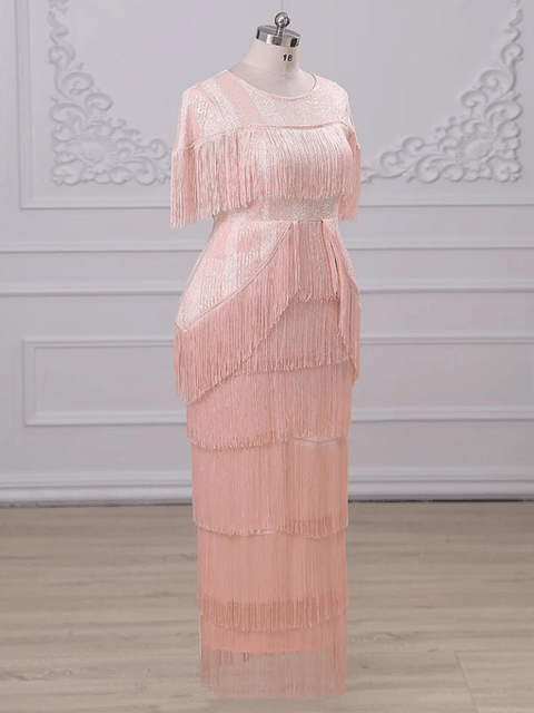 Plus Size Pink Sequin Dress Fringe