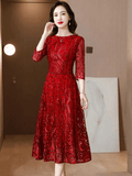 Long Sleeve Red Sequin Dress