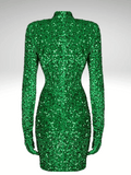 Green Glitter Mini Dress Long Sleeve