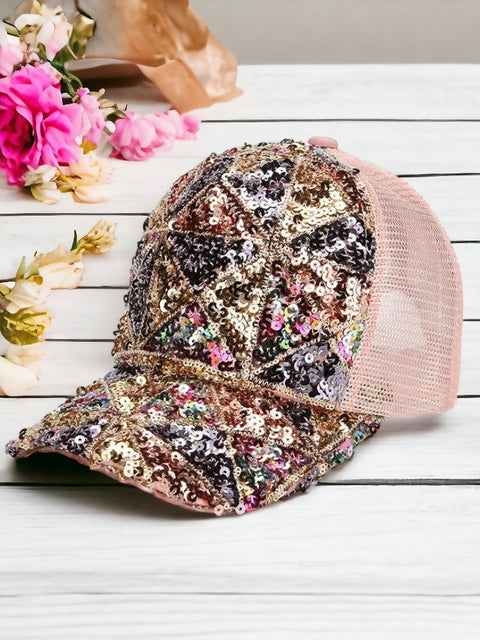 Sequin Baseball Cap Geometric pink