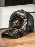 Sequin Baseball Cap Geometric black