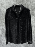 Black  Men's Sequin Shirt Velvet