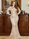 Beige Gold Plus Size Sequin Dress