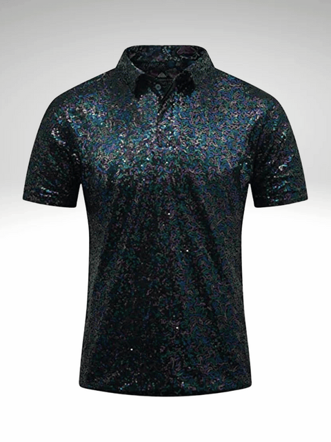 Green Mens Sequin Polo Shirt