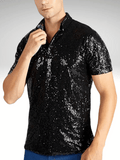 Black Mens Sequin Polo Shirt