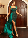 Emerald Green Sequin Dress With Satin Straps