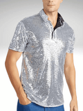 Silver Mens Sequin Polo Shirt