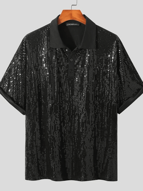 Black Mens Sequin Polo Shirt