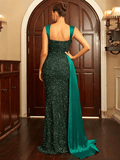 Emerald Green Sequin Dress With Satin Straps