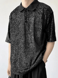 Black Mens Sequin Polo Shirt