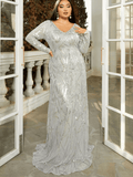 Plus Size Silver Sequin Dress Long Sleeve