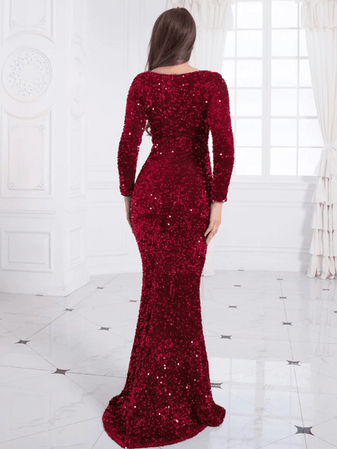 Red Sequin Maxi Dress Long Sleeves