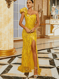 Yellow Sequin Dress Long