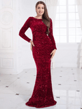 Red Sequin Maxi Dress Long Sleeves