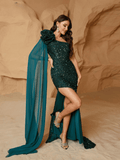 Emerald Green Glitter Dress One Shoulder