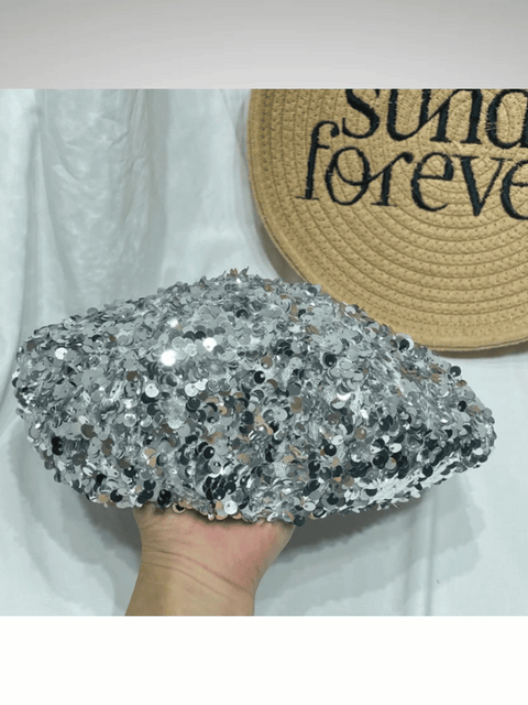 Silver Sequin Beret Hat Women