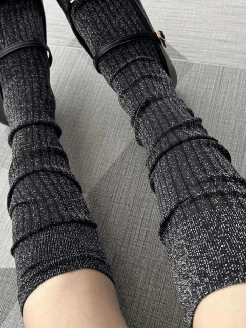 Black_Silver Glitter Socks