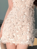 White Sequin Dress Feather