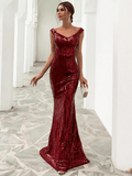 Burgundy Sequin Prom Dress