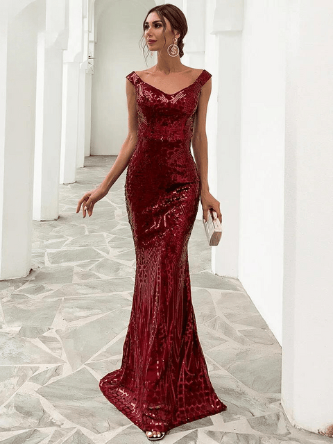 Burgundy Sequin Prom Dress