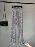 Silver Women's Sequin Elastic Waist Pants