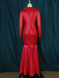 Plus Size Red Sequin Evening Dress