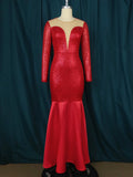 Plus Size Red Sequin Evening Dress