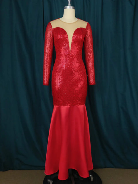 Plus Size Red Sequin Evening Dress