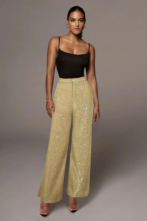 Gold Sequin Pants Casual