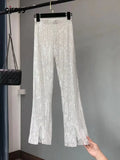 White Women's Sequin Elastic Waist Pants