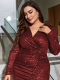 Plus Size Burgundy Maxi Sequin Dress