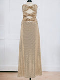 Strapless Open Dress With Gold Sequin